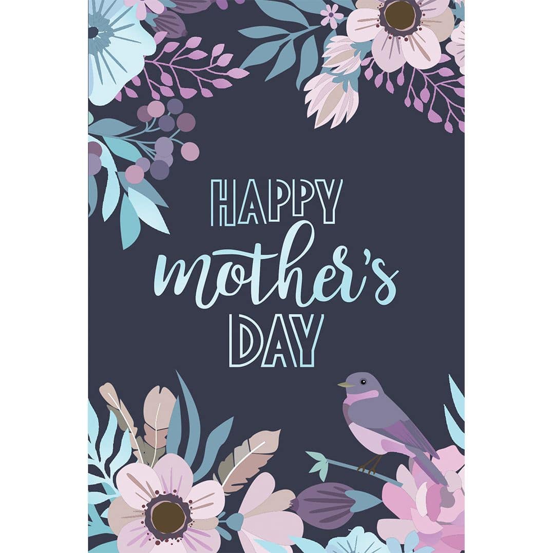 Pictura Mother's Day card featuring colorful flowers and a bird illustration, perfect for celebrating Mom.